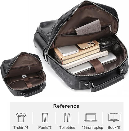 CHAO RAN Laptop Backpack for Men Leather Travel Backpack Carry on Flight Approved-Waterproof Medium Backpack Fit 15.6 Inch Notebook for College Business Office Bag with USB Charging Port (Black14)