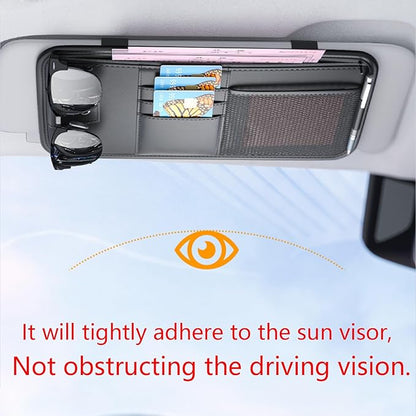 Large Car Visor Organizer Holder for Truck/SUV, Document Storage Pouch Holder with Multi-Pocket Net Zipper for Cards, License, Sunglasses, Pen, Key