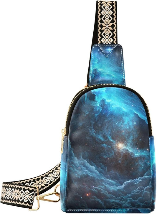 ZAZYXTJ Starry Crossbody Sling Bag for Women Leather Small Chest Bag Adjustable Straps Daypack for Travel Sport Hiking