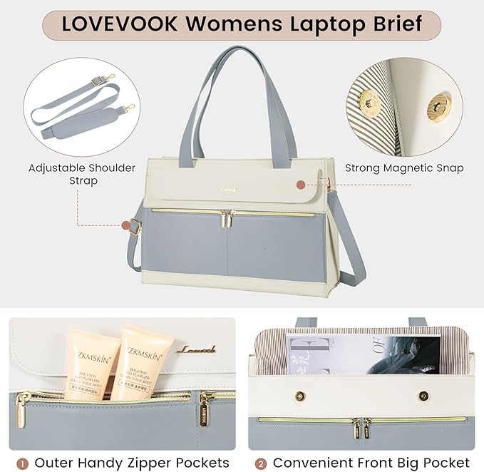 LOVEVOOK Laptop Tote for Women - 15.6 Inch Professional Leather Computer Briefcase - Waterproof, Large Capacity Business Teacher Office Bag - Crossbody Purse