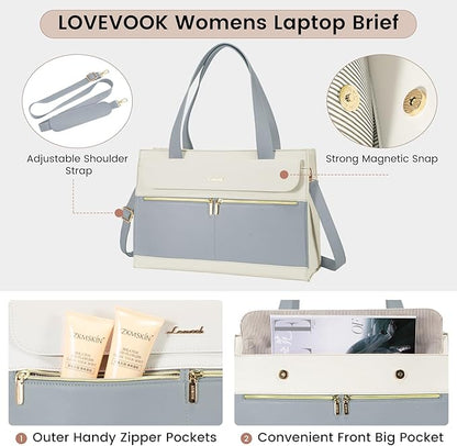 LOVEVOOK Laptop Tote for Women - 15.6 Inch Professional Leather Computer Briefcase - Waterproof, Large Capacity Business Teacher Office Bag - Crossbody Purse