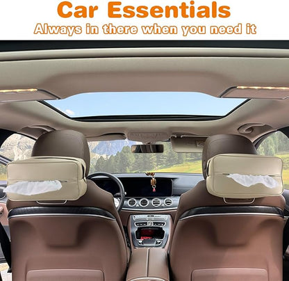 Witaxima Large Car Tissue Holder for 120 Standard Tissues, Premium PU Leather Tissue Holder in Car Backseat Rectangular, Napkin Holder for Car Fits for Kleenex Tissues Box Daily Use Black (2, Beige)