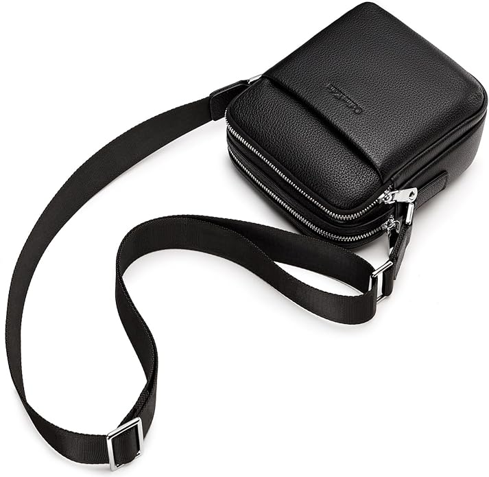 Colins Keirs Leather Crossbody Bag for Men, Shoulder Bag for Men, Man Purse with Zipper and Adjustable Shoulder Strap, Black Small