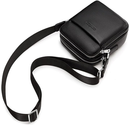 Colins Keirs Leather Crossbody Bag for Men, Shoulder Bag for Men, Man Purse with Zipper and Adjustable Shoulder Strap, Black Small