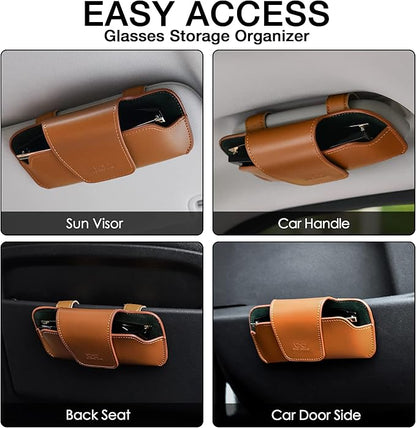 Sunglass Holder for Car Visor, Car Sunglasses Holder Leather, Eyeglasses Holder Glasses Storage Case Visor Accessories