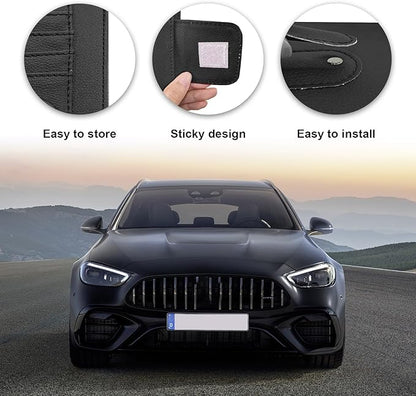 Dickno Small Leather Car Sun Visor Organizer, Multifunctional Auto Visor Document Holder with Sunglasses Clip, Universal Car Interior Organizer for Drving License, Card, Pen (Black)