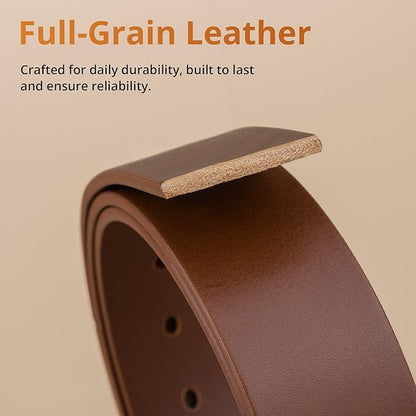 Buffway Men’s Full Grain Leather Belt – Solid One-Piece Leather, 1.5” Wide for Jeans & Business Casual, Gift Box Included