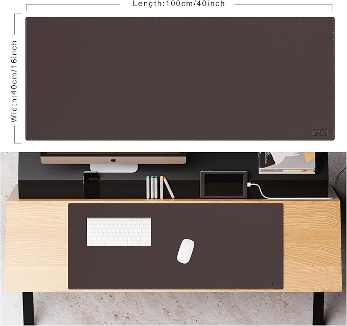 Cacoy 40" x 16" PU Leather Desk Pad Blotters, XXL Large Computer Mouse Pad for Office and Home Work, Waterproof Desk Mat Protector Gaming Keyboard Mousepad (Dark Brown)