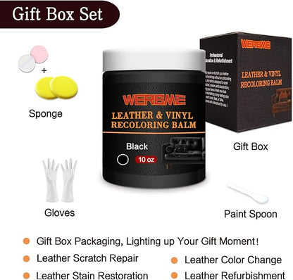 Leather Recoloring Balm & Color Restorer - 10OZ Multipurpose Dye & Paint for Faded Leather Couches, Car Seats, Shoes | Fix Scratches on Clothing, Furniture & Accessories(Black)