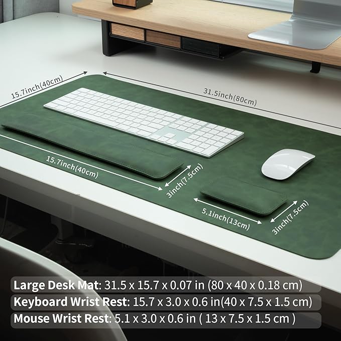 RENMTURE Large Mouse Pad and Keyboard Wrist Rest, Desk Pad for Keyboard and Mouse, Large Gaming Mouse Pad with Wrist Support, Desk Mat for Work and Gaming (Dark Green)