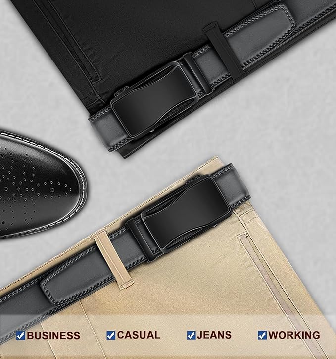 BULLIANT Mens Ratchet Belt,Leather Adjustable Slide Belt For Gift Mens Dress Casual 1 3/8",Size Adjustable