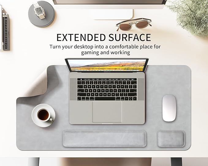 RENMTURE Large Mouse Pad and Keyboard Wrist Rest, Desk Pad for Keyboard and Mouse, Large Gaming Mouse Pad with Wrist Support, Desk Mat for Work and Gaming (Light Gray)