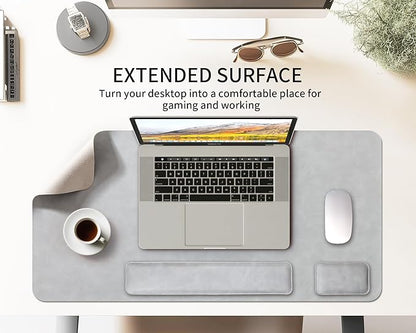 RENMTURE Large Mouse Pad and Keyboard Wrist Rest, Desk Pad for Keyboard and Mouse, Large Gaming Mouse Pad with Wrist Support, Desk Mat for Work and Gaming (Light Gray)