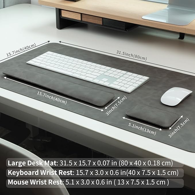 RENMTURE Large Mouse Pad and Keyboard Wrist Rest, Desk Pad for Keyboard and Mouse, Large Gaming Mouse Pad with Wrist Support, Desk Mat for Work and Gaming (Dark Grey)