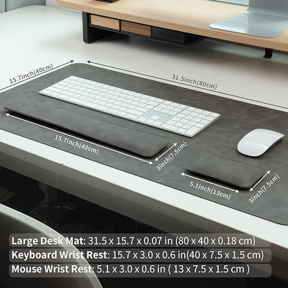 RENMTURE Large Mouse Pad and Keyboard Wrist Rest, Desk Pad for Keyboard and Mouse, Large Gaming Mouse Pad with Wrist Support, Desk Mat for Work and Gaming (Dark Grey)
