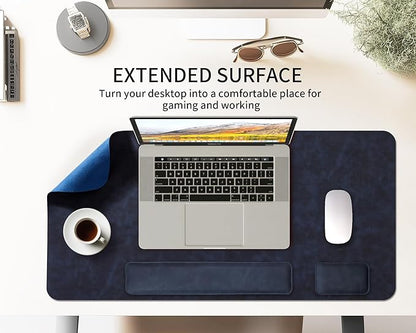 RENMTURE Large Mouse Pad and Keyboard Wrist Rest, Desk Pad for Keyboard and Mouse, Large Gaming Mouse Pad with Wrist Support, Desk Mat for Work and Gaming (Blue)