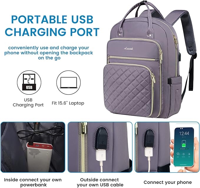 LOVEVOOK Laptop Backpack for Women, Water Resistant Travel Work Backpacks Purse Stylish College Business Teacher Nurse Computer Bag with USB Charging Port, Fits 17" Laptop
