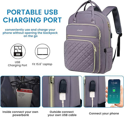 LOVEVOOK Laptop Backpack for Women, Water Resistant Travel Work Backpacks Purse Stylish College Business Teacher Nurse Computer Bag with USB Charging Port, Fits 17" Laptop