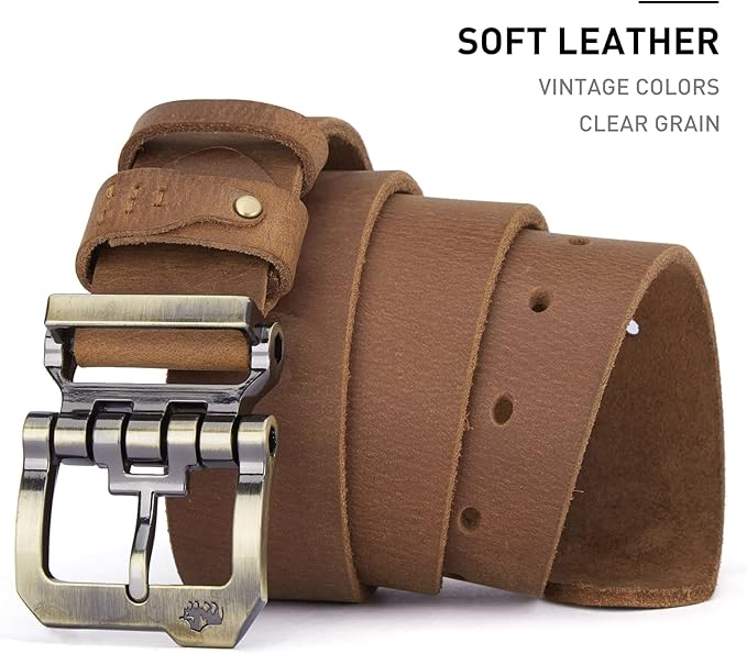 BISON DENIM Men's Belts Leather Dress Genuine Leather Classic Heavy Duty Buckle Belt Casual for Jeans