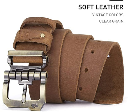 BISON DENIM Men's Belts Leather Dress Genuine Leather Classic Heavy Duty Buckle Belt Casual for Jeans