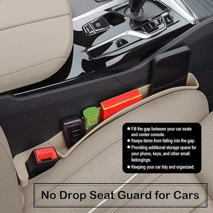Car Seat Gap Filler Plug Strip with Storage Slot, Automotive Side Seat Organizer or Catcher Fill The Gap Between Seat & Console, Universal Auto Storage Box Inserts for Phone Coins Wallets Keys, Beige