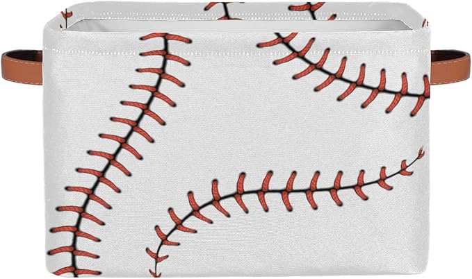 AUUXVA Storage Basket Baseball Stitches Laces Softball Storage Bin Large Fabric Toys Storage Box with Handles Collapsible Closet Shelf Cloth Organizer Basket for Nursery Bedroom, 1 PCS