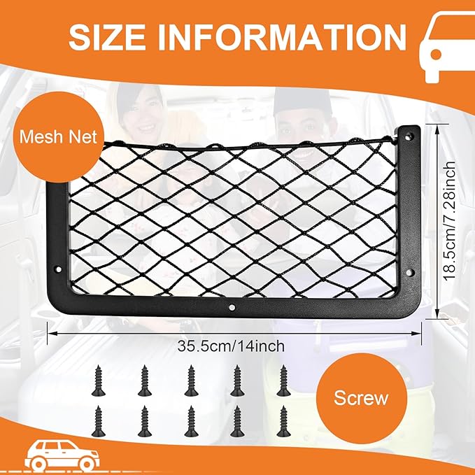 Frienda 2 Pcs Car Storage Net Bag, ABS Plastic Framed Mesh Net Holder, Phone & Cargo Organizer with Screws for Auto, Rv, Boat, Truck Pocket Storage (14 x 7.3 Inch)
