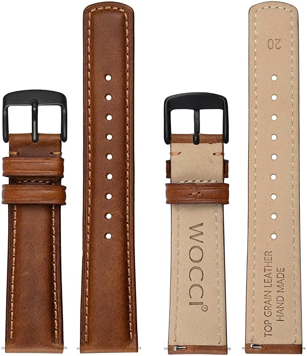WOCCI Quick Release Watch Band, Distressed Genuine Leather, Stainless Steel Buckle, Strap Width 18mm 19mm 20mm 22mm 24mm