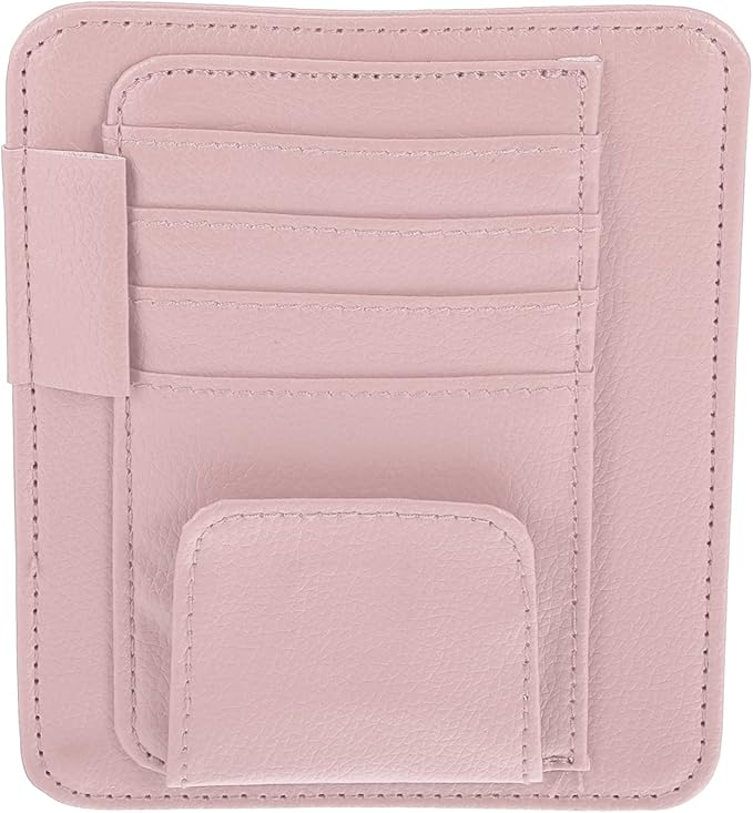 X AUTOHAUX PU Leather Car Sun Visor Organizer Glasses Holder Card Holder Auto Accessories Pocket Organizer Pink