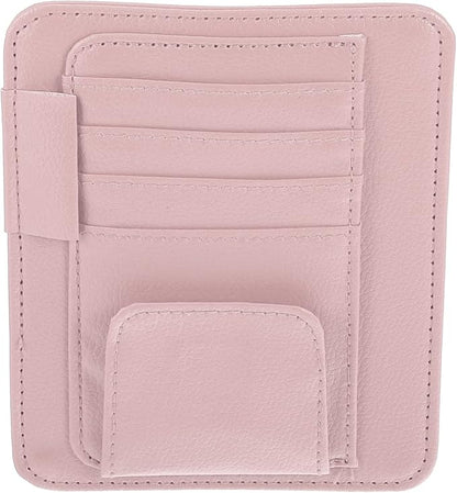 X AUTOHAUX PU Leather Car Sun Visor Organizer Glasses Holder Card Holder Auto Accessories Pocket Organizer Pink