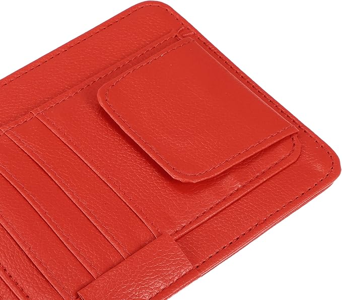 X AUTOHAUX PU Leather Car Sun Visor Organizer Glasses Holder Card Holder Auto Accessories Pocket Organizer Red