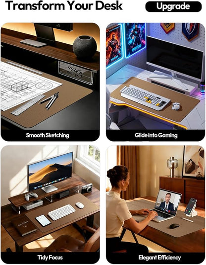 YSAGi Leather Desk Pad Protector, Office Desk Mat, Large Mouse Pad, Non-Slip PU Leather Desk Blotter, Laptop Desk Pad, Waterproof Desk Writing Pad for Office and Home (Bronze, 47.2" x 23.6")