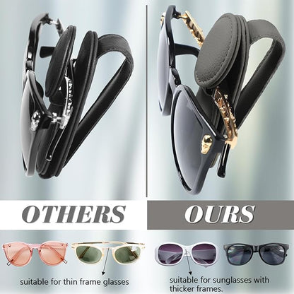 Konohan Sunglasses Holder for Car Visor Leather Eyeglass Hanger Magnetic Sunglasses Holder with 2 Clips(Light Gray)
