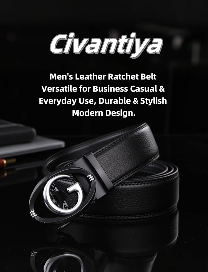 Men's Ratchet Belt Leather Belt Adjustable for Men Gift 1 3/8-Cut for Perfect Fit
