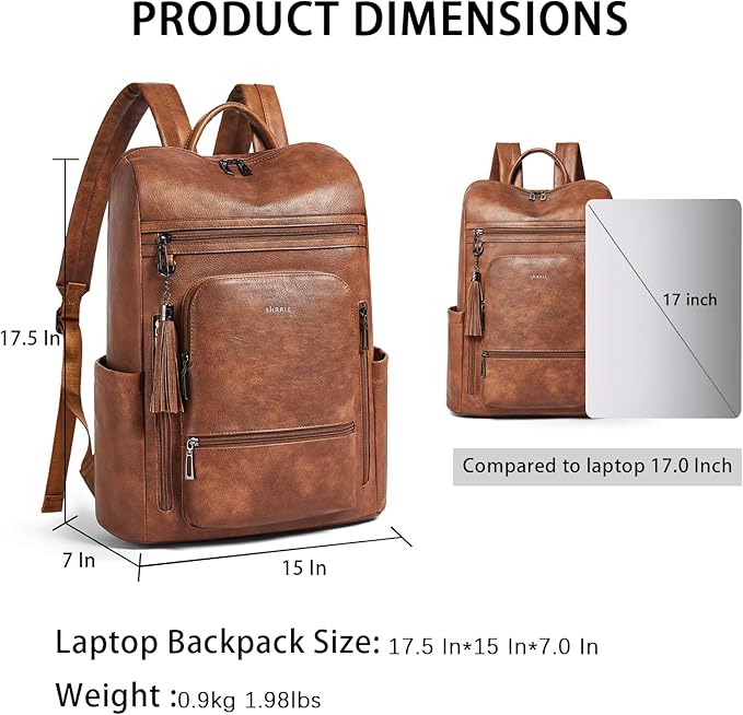 Shrrie Upgraded Large Travel Laptop Backpack with Laptop Compartmetn Fits 17 inch Laptop,Waterproof Vegan Leather Computer Backpack for Women and Men Work Business College