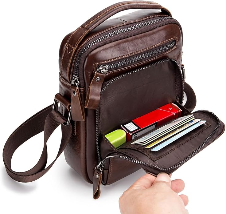 BAIGIO Genuine Leather Small Messenger Bag for Men Shoulder Bag for Ipad Crossbody Bag Men Handbag Satchel Travel Business