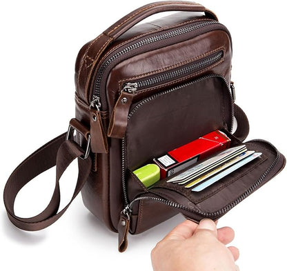BAIGIO Genuine Leather Small Messenger Bag for Men Shoulder Bag for Ipad Crossbody Bag Men Handbag Satchel Travel Business