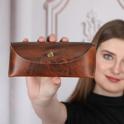 Leather Sunglasses Case Genuine Eyeglass Holder Reading Glasses Protector Vintage Eyewear Storage for Men and Women