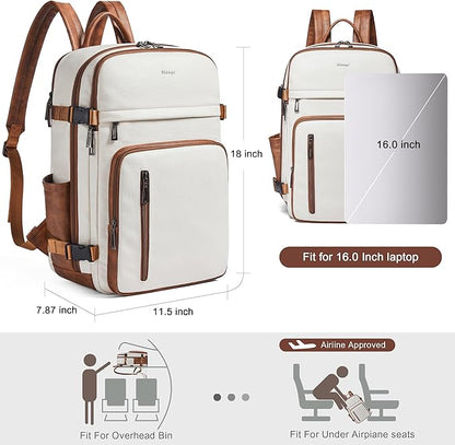Travel Backpack for Women and Men, Fits 17.0" Laptop, Stylish Lay-Flat Carry-on Vegan Leather Backpack with Luggage Strap for Travel and Daily Use