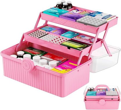 Yieach Plastic Sewing Box Organizer With Handle- Portable Multi-Purpose Sewing Storage Organizer for Cabinet,Pink Medicine Container Storage and Tool Boxes or Accessory and Craft Carrying Case