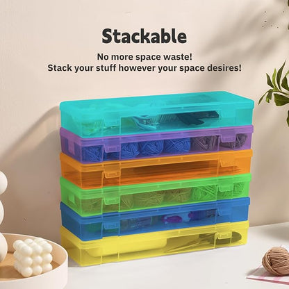 novelinks Plastic Small Storage Bins with Lids for Organizing, Mini Clear Storage Containers and Stackable Storage Box Organizer for Pencil Boxes, Task Boxes, Crayon Boxes (6 Pack Large -Color)