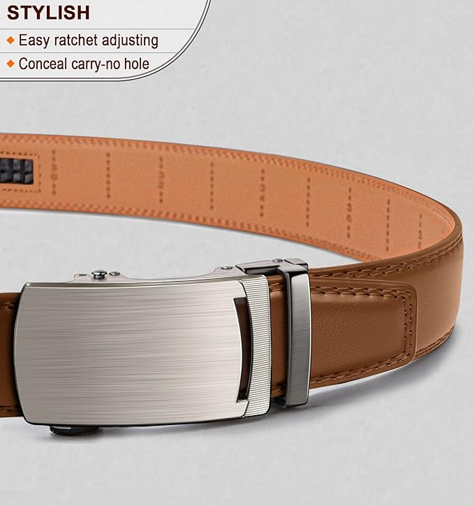 BULLIANT Mens Ratchet Belt,Leather Adjustable Slide Belt For Gift Mens Dress Casual 1 3/8",Size Adjustable