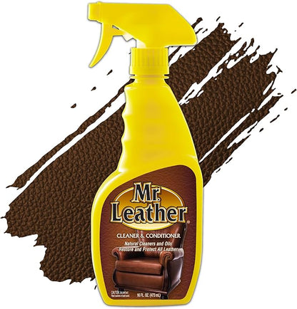Cleaner and Conditioner - Safe for All Leather & Vinyl - Hydrate and Shine with Water-Repellent Protection for Couches, Car Interior, Shoes, and Bags (16 oz)