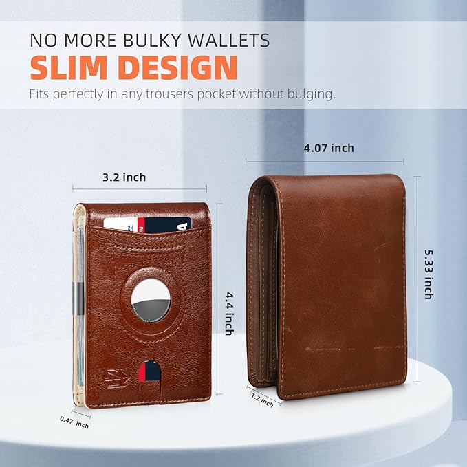 Zitahli Men's Wallets Airtag Holder Slim Rfid Leather with Gift Box