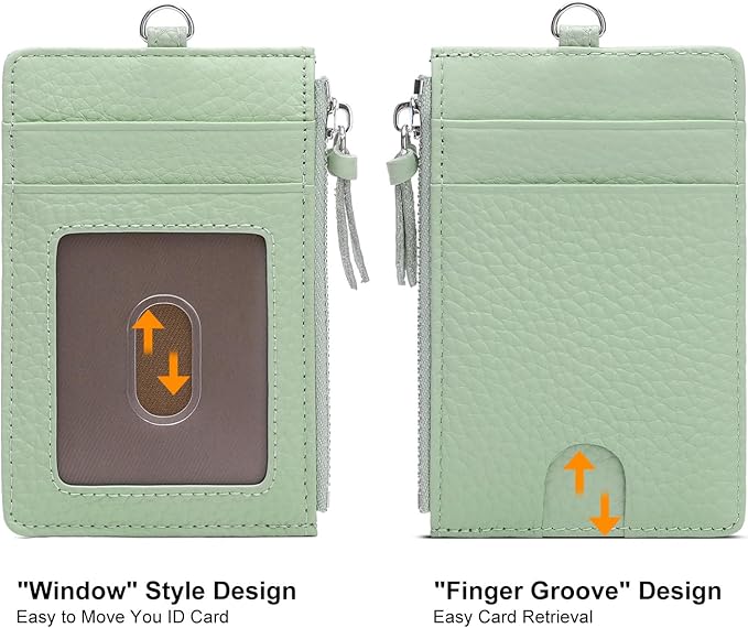SENDEFN Retractable Badge Holder Wallet, Genuine Leather ID Card Holder with Removable Neck Lanyard Clasp, Five Card Slots, for Office Staff Women