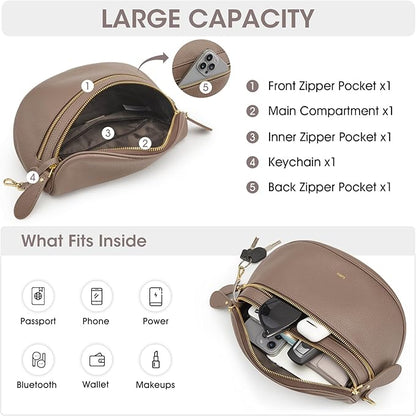 Kattee Crossbody Bag Bum Bags for Women, Leather Fanny Packs Belt Bag, Spacious Sling Purses for Women with RFID Blocking, Khaki