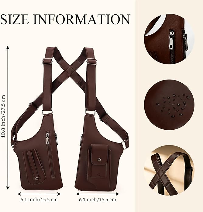 FANNING511 Double Shoulder Armpit Bag for Men Vest Bag Multi Pocket Underarm Pouch for Travel Outdoor Running cycling