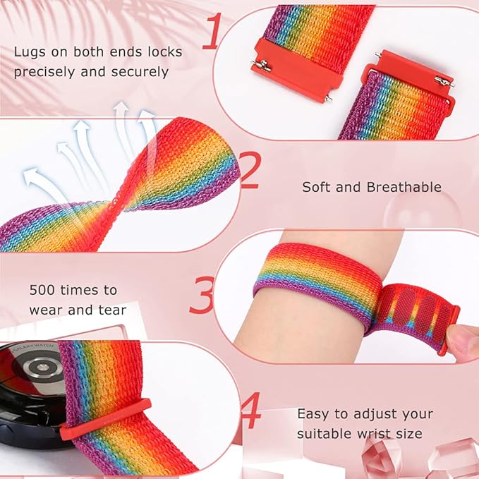22mm Nylon Quick Release Watch Band Compatible with Samsung Galaxy Watch 3 45mm/Gear S3 Frontier/Garmin Venu 4 45mm/3 45mm/2/Vivoactive 4/Forerunner 570(47mm)/255/265/Amazfit Helio/Bip 6/5/Balance 2