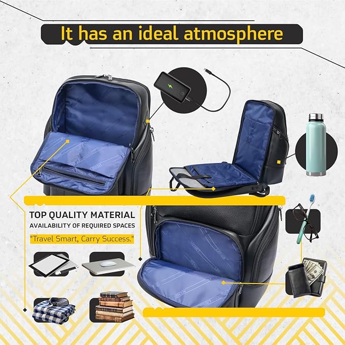 LENZN Durable Leather Laptop Business Backpack Perfect for Men & Women, Work Backpack Fits 15.6 Inch, Premium Quality Travel Bag with USB Charging Port, Water-Resistant, Bookbag with Multiple Pockets
