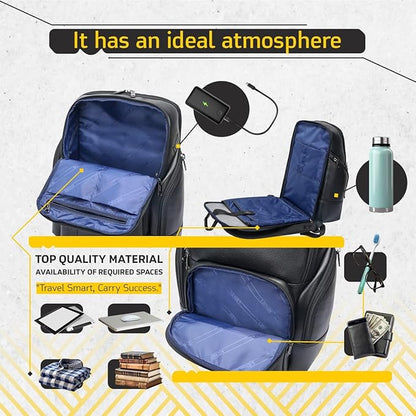 LENZN Durable Leather Laptop Business Backpack Perfect for Men & Women, Work Backpack Fits 15.6 Inch, Premium Quality Travel Bag with USB Charging Port, Water-Resistant, Bookbag with Multiple Pockets